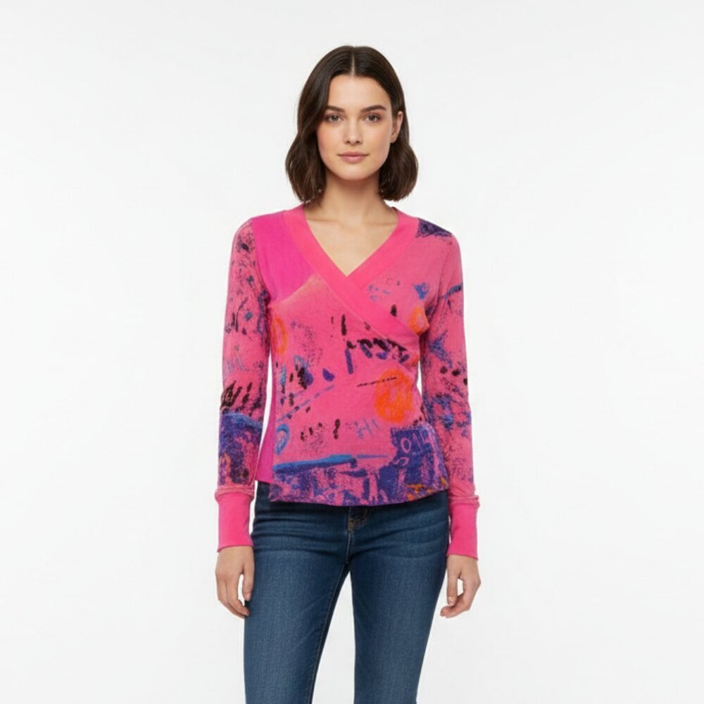 *Lulu H Pink & Purple Abstract Long Sleeve Top – Size XS